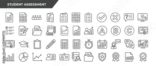 Fotografie Student Assessment Icons Vector Line Set Exam Grading Outline