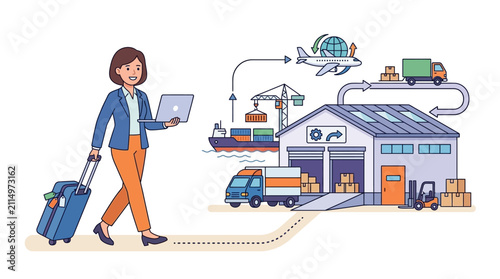 Logistics Manager Traveling to Distribution Center Vector Design Template