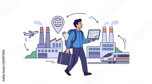Project Engineer Traveling Between Manufacturing Plants Professional Vector Design