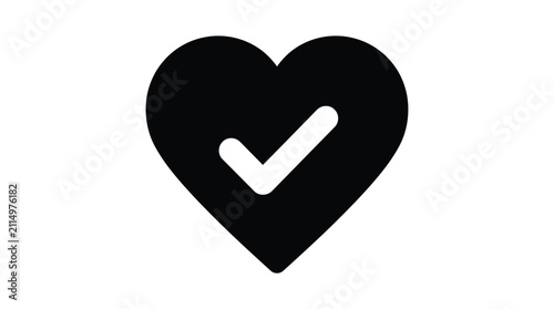 Black heart icon with a check mark inside representing love and approval