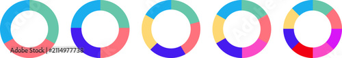 Abstract colorful circle arrow chart set. Spinning loading pie char, repeating circle. Business strategy workflow process infographic elements, circular statistics diagram background.