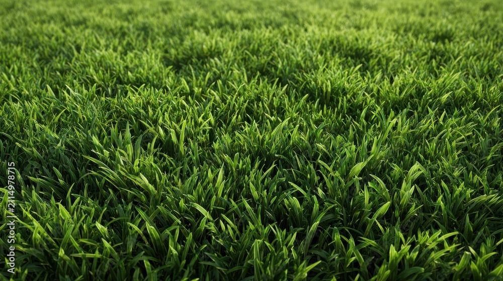 Fototapeta premium Close up of fresh green grass field in sunny daylight. Ideal for spring and environmental concepts.