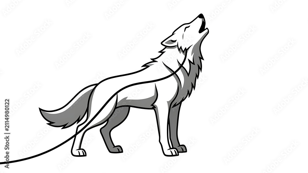 Fototapeta premium Howling wolf illustration on white background.