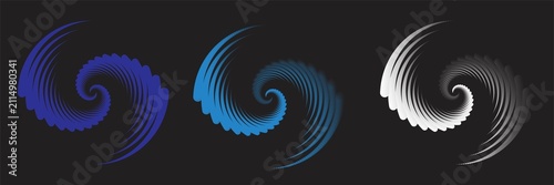 Obraz na płótnie Modern Blue Cyan and Silver Spiral Swirl Set with Rotational Geometric Design
