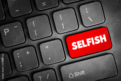 Canvastavla SELFISH written on keyboard key, symbolizing egoism, self-centered behavior, onl