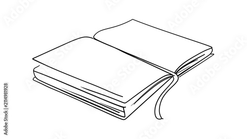 Open book with ribbon marker white background.
