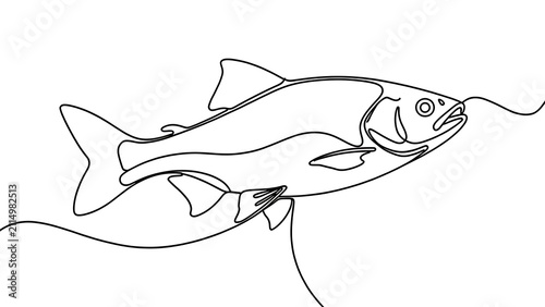 Line art fish illustration on white background.