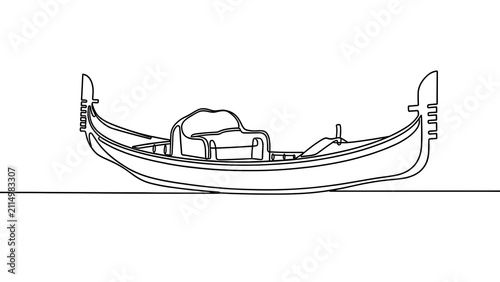 Traditional gondola line art on white background.
