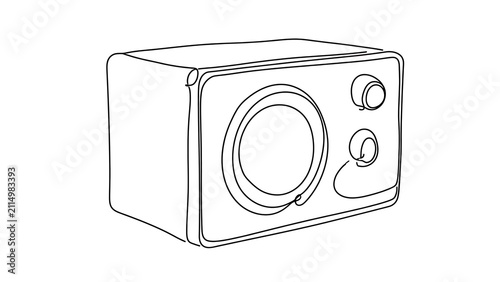 Vintage microwave oven sketch white background.