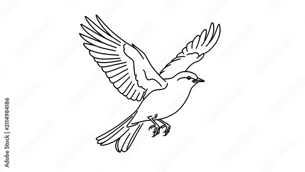 Fototapeta premium Flying bird illustration on white background.