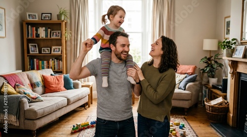 Happy family enjoying quality time together in the cozy living room of their home