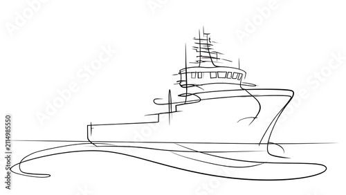 Obraz na płótnie Minimalist ship line drawing white background.