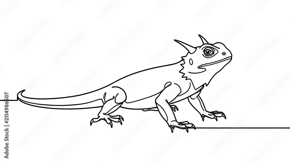 Fototapeta premium Chameleon line art illustration white background.