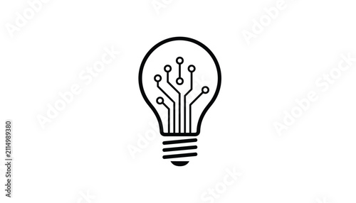Creative line icon of a lightbulb with integrated printed circuit board lines representing modern smart tech.