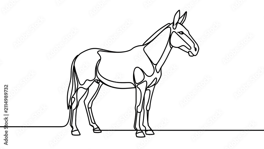 Obraz premium Simple line drawing of a donkey white background.