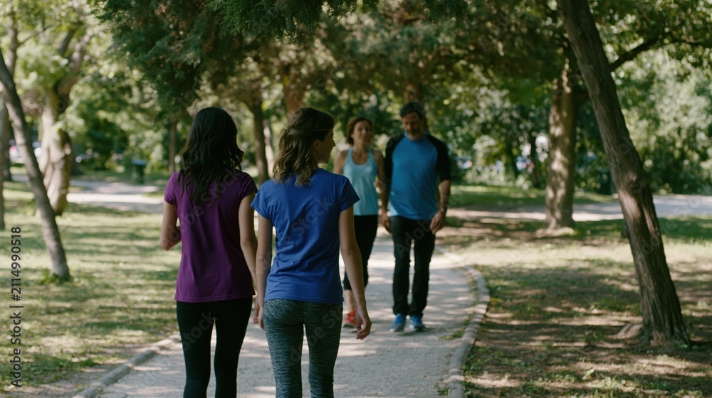 Obraz premium Family exercising together on park pathway