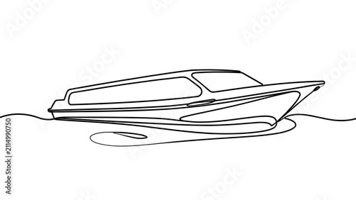 Speedboat line drawing on white background.