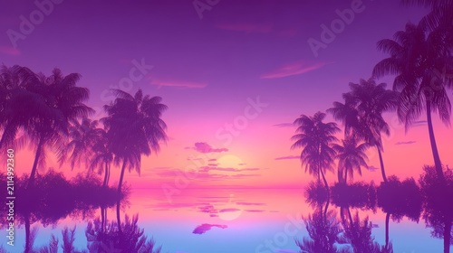 Colorful fantasy tropical landscape, vibrant botanical scenery with dreamy tropical color