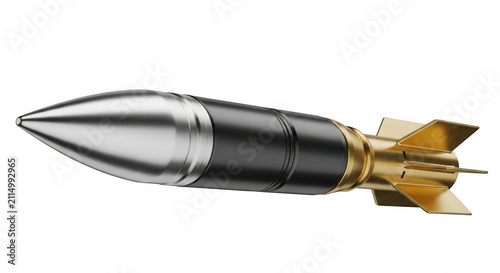 Modern military artillery shell isolated on transparent background