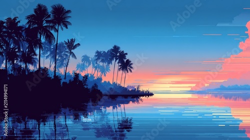 Colorful fantasy tropical landscape, vibrant botanical scenery with dreamy tropical color
