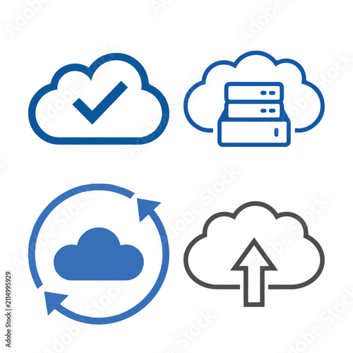 Canvas Print Cloud computing icon set, blue data storage and network server symbols, digital