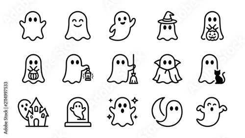 Quadro su tela Set of cute ghost icons for halloween party design