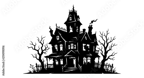 Fotografía Haunted house silhouette against a white background gothic style illustration