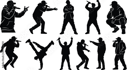 Fotografía Hip Hop Rapper and Breakdance Silhouette Collection with MC Performance, Street