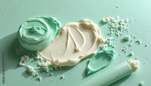 Pastel Beauty - Swirls and Smears of Mint and Cream Cosmetics.