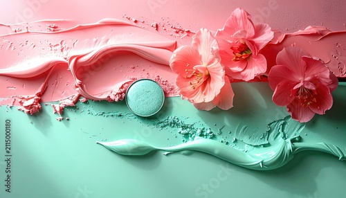 Pastel Dream - Pink and Mint Swirls with Macaron and Flowers.