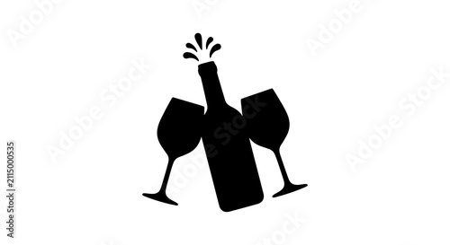 Foto Wine bottle and glasses silhouette against a white background
