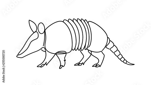 Armored armadillo line drawing white background.
