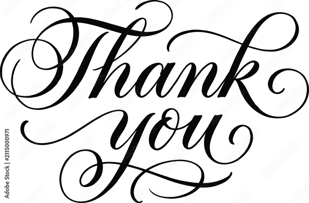Naklejka premium Typography Elegant cursive thank you message in black ink Vector