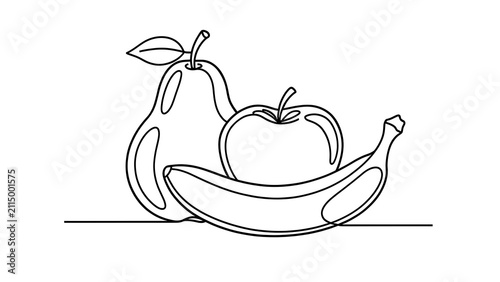 Minimalist fruit line art illustration white background.