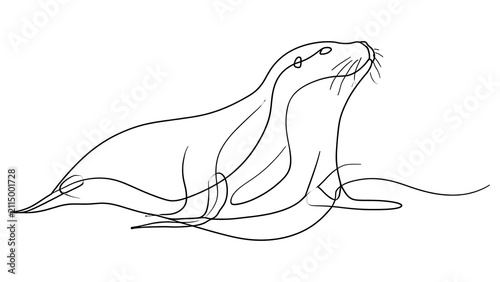 Minimalist sea lion drawing on white background.