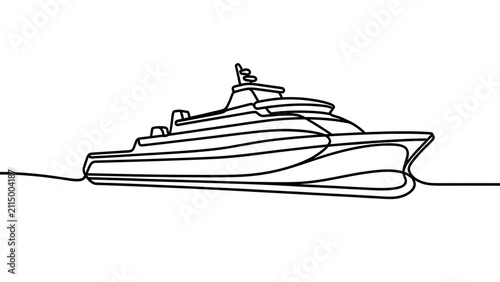 Minimalist line art cruise ship white background.