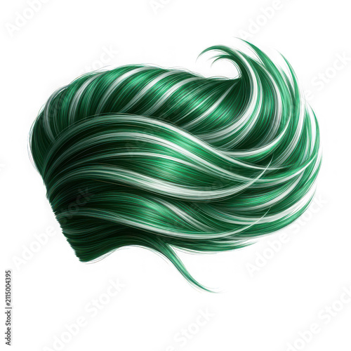 Stylish wavy green and white hair illustration transparent background