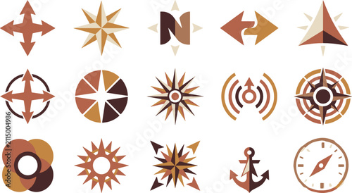 Foto Set of vintage nautical compass icons and maritime navigation symbols isolated o