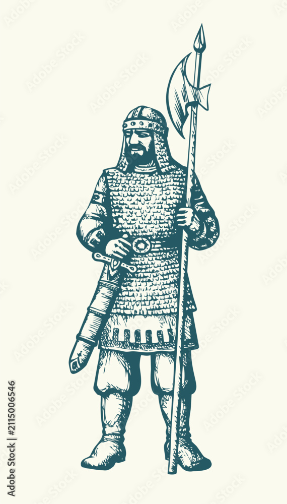 Obraz premium Vector drawing. Old brave warrior