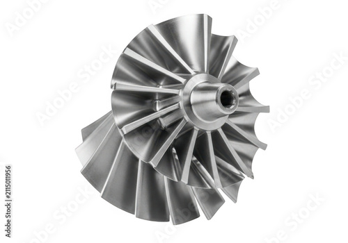 Turbocharger compressor wheel isolated on transparent background for automotive and industrial applications