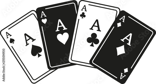 Obraz na płótnie Four Aces Playing Cards Hand Vector Set with Spade, Heart, Club and Diamond Suit