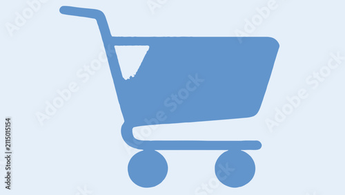 Simple illustration of a shopping cart with a minimalist design in blue hues