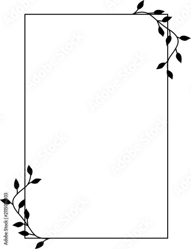 Minimalist floral frame border. Elegant botanical rectangle for wedding invitation design.