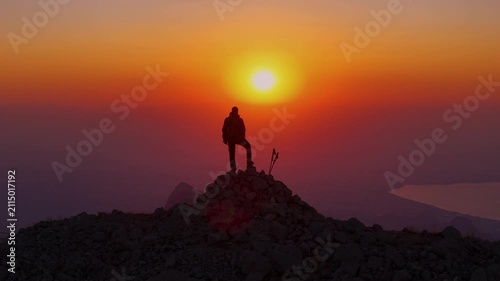 Solitary Hiker Sunrise Peak Orbit