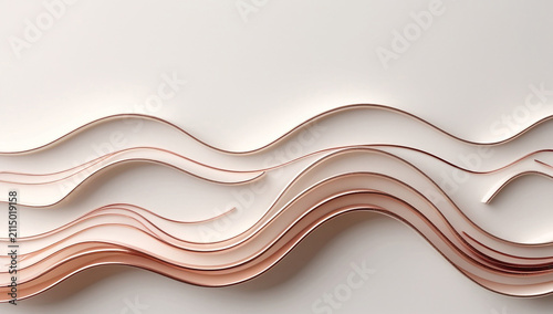 Abstract wavy paper cut layers in soft pink and gold colors