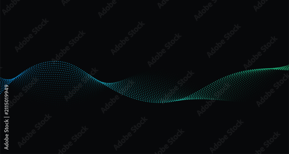Fototapeta premium Flowing Colorful Dot Particles Wave with Spectrum Light Gradient on Black Background