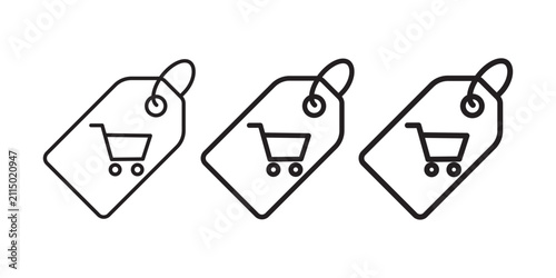 Sell Tag Shopping Cart Outline Icon Set Minimal Price Label Vector Collection