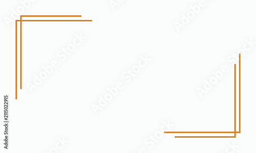 Elegant minimal corner decoration with double orange lines forming stylized brackets, abstract geometric frame element, sophisticated border design for invitations or documents, clean and modern.