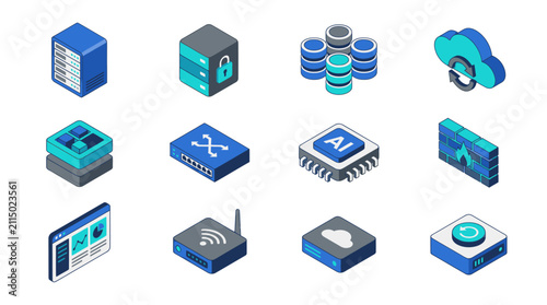 Isometric Technology Icons Set for Digital Design.
