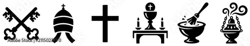 Foto Catholic liturgical items and papal symbols including keys and mitre silhouette